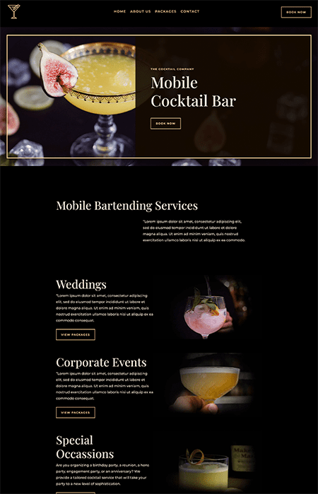 Cocktail Bar Website Design Homepage
