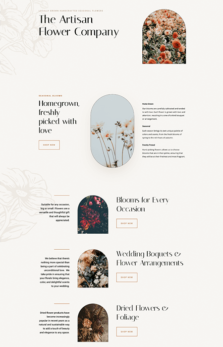 Florist Website Design Homepage