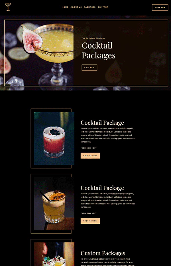 Website Design Cocktail Bar Packages