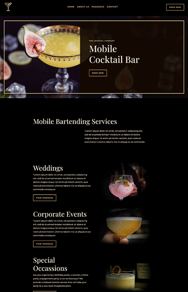 Website Design Cocktail Bar Homepage