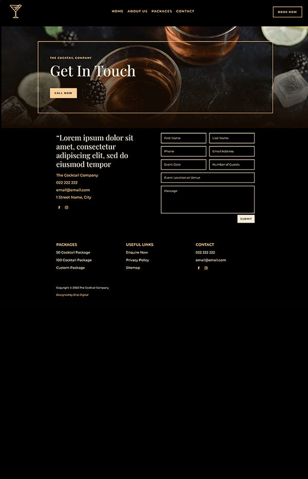 Website Design Portfolio Cocktail Bar Contact
